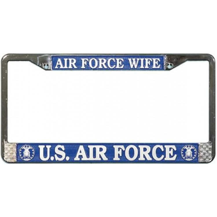LFAF11 U.S. Air Force Wife Chrome License Plate Frame, Free Screw Caps