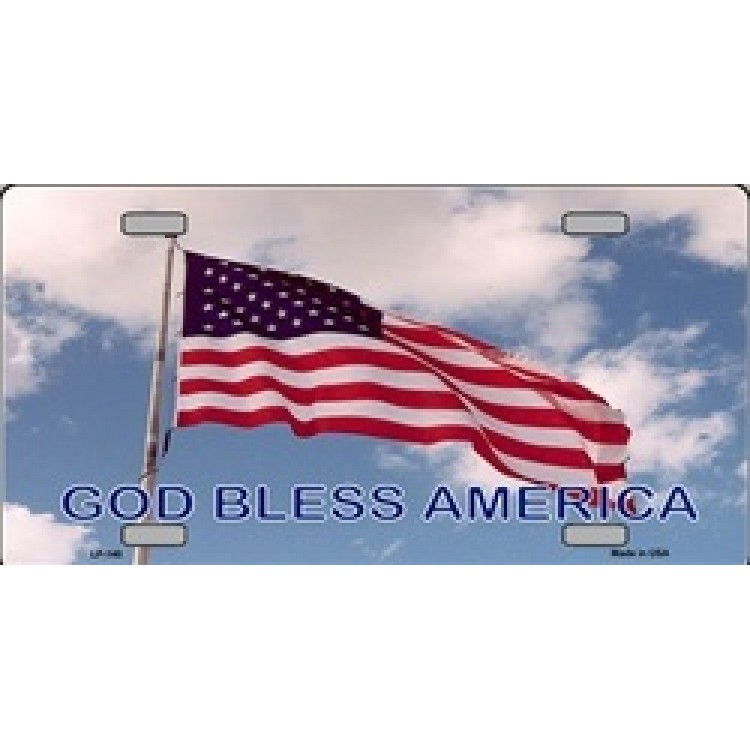 LP-140 6 x 12 in. God Bless America Waving American Flag License Plate