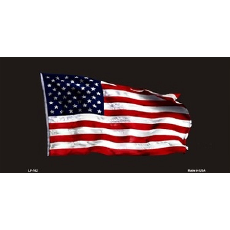 LP-142 6 x 12 in. American Waving Flag Black License Plate