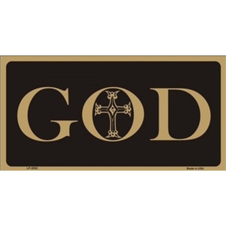 LP-2552 6 x 12 in. God with Cross on Black License Plate