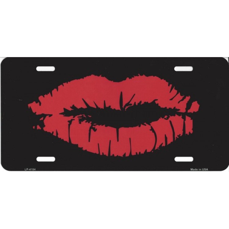 LP-4184 6 x 12 in. Red Lips on Black Metal License Plate