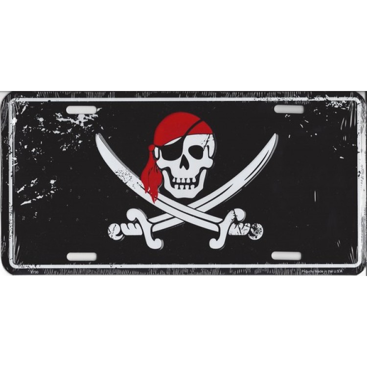 Picture of 212 Main 2730 6 x 12 in. Pirate Skull & Crossbones Black Metal License Plate
