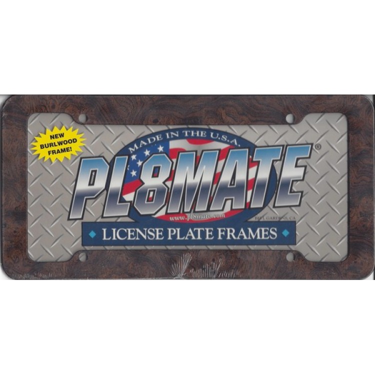 PL8MATE556 Heavy Duty Plastic Burlwood License Plate Frame, Free Screw Caps