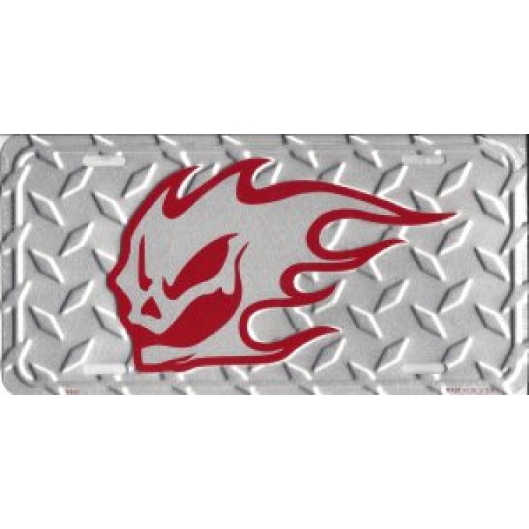X416 6 x 12 in. Flaming Phantom Skull Diamond Plate License Plate