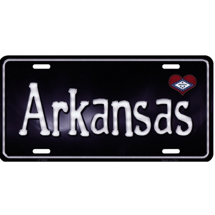 LP-9442 6 x 12 in. Arkansas Flag Script Metal License Plate