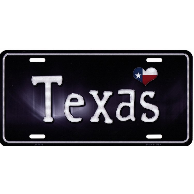 LP-9481 6 x 12 in. Texas Flag Script Metal License Plate