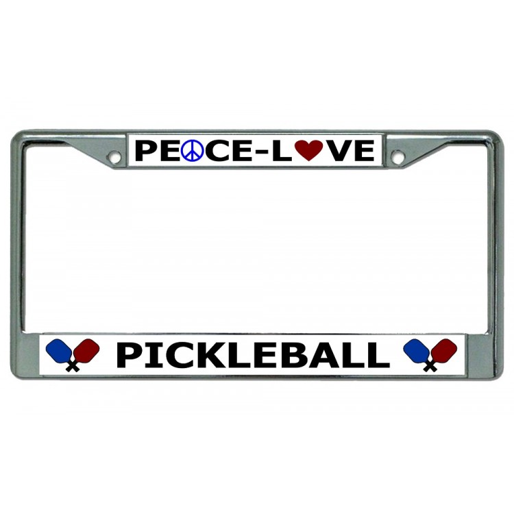 LPO3682 6 x 12 in. Peace Love Pickleball Chrome License Plate Frame
