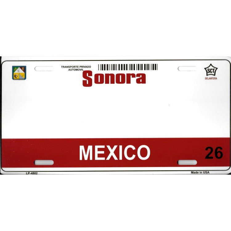 LP-4802 6 x 12 in. Sonora Mexico Blank Background Metal License Plate