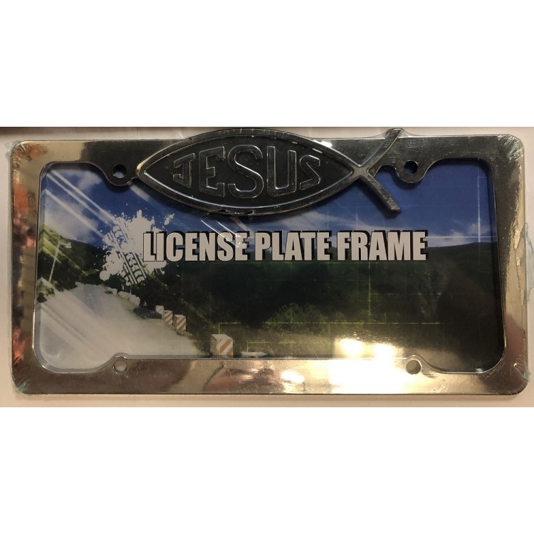 DF120C 6 x 12 in. Jesus Chrome Fish License Plate Frame