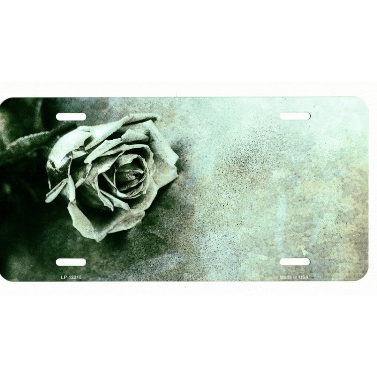 LP-12215 6 x 12 in. Black & White Faded Rose Metal License Plate