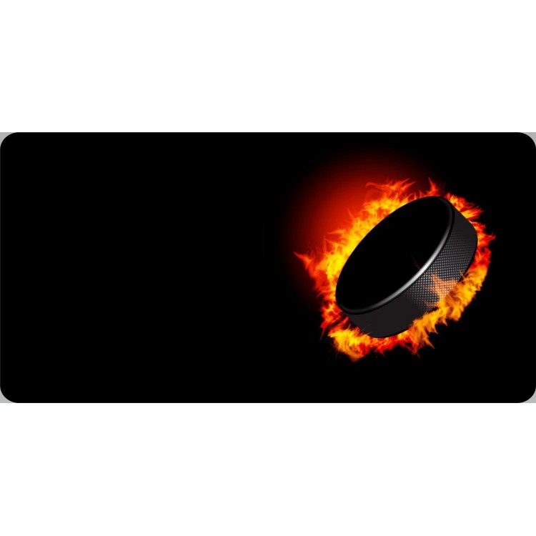 LPO6354 Hockey Puck on Fire Offset Photo License Plate