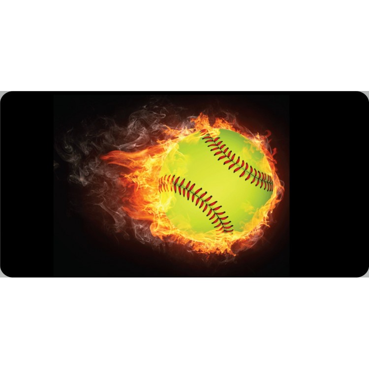 LPO6357 6 x 12 in. Softball on Fire Centered Photo License Plate