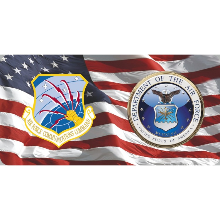 6 x 12 in. Communications Command & Air Force on U.S. Flag Photo License Plate