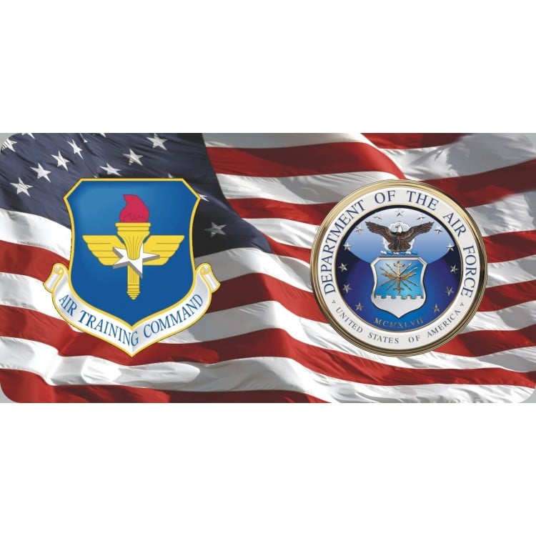 LPO6362 6 x 12 in. Air Training Command & Air Force on U.S. Flag Photo License Plate