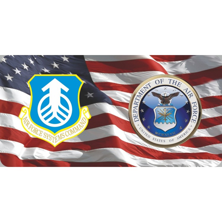 LPO6365 6 x 12 in. Systems Command & Air Force on U.S. Flag Photo License Plate