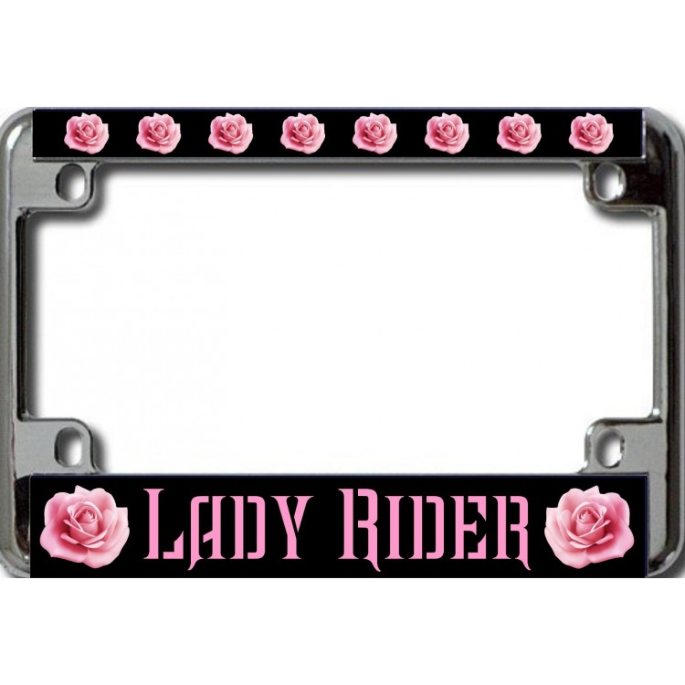 LPO6411 Pink Rose Lady Rider Motorcycle License Plate Frame