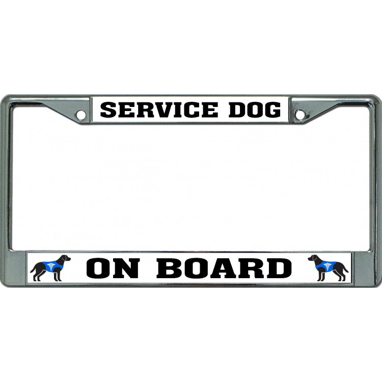LPO6461 6 x 12 in. Service Dog on Board Chrome License Plate Frame