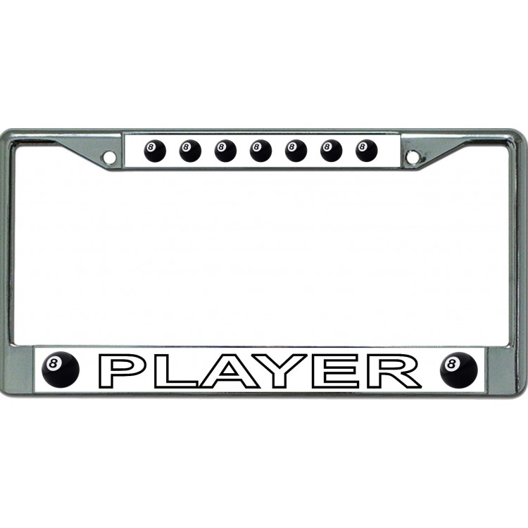 LPO6484 6 x 12 in. Eight Ball Player Chrome License Plate Frame