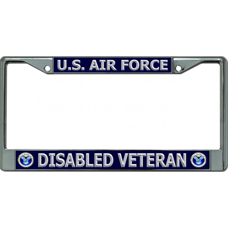 6 x 12 in. U.S. Air Force Disabled Veteran Chrome License Plate Frame