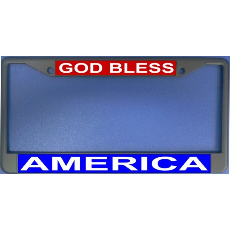 LPO983 God Bless America License Plate Frame, Free Screw Caps