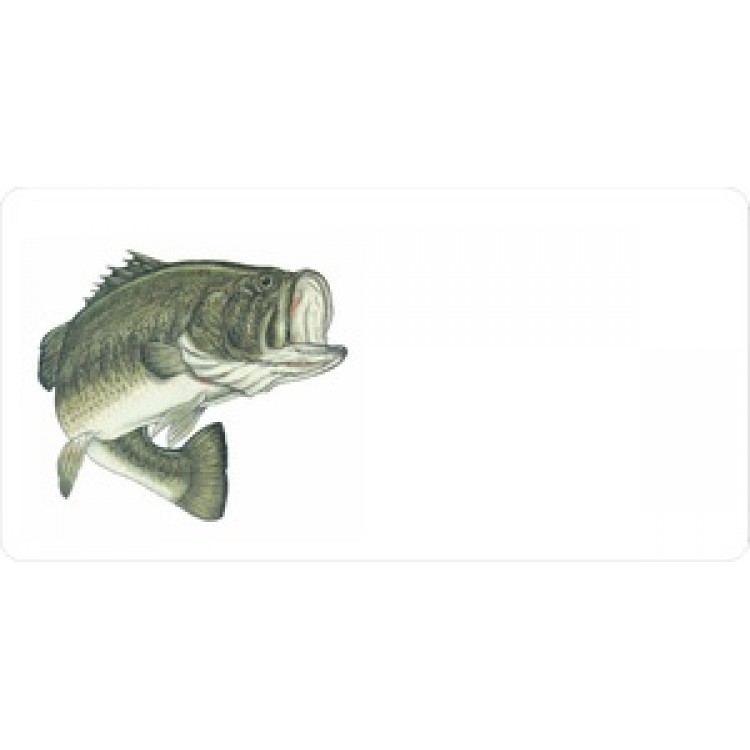 LPO634 Large Mouth Bass Offset on White License Plate