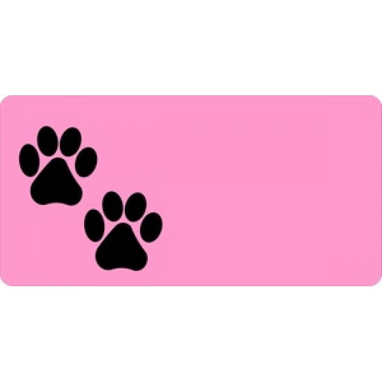 LPO578 Black Paw Prints Offset on Pink License Plate