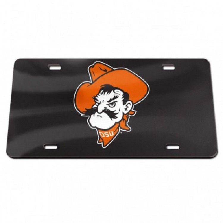 WCS03246 OSU Pistol Pete Black Laser License Plate
