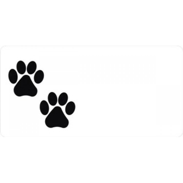 LPO582 Black Paw Prints Offset on White License Plate