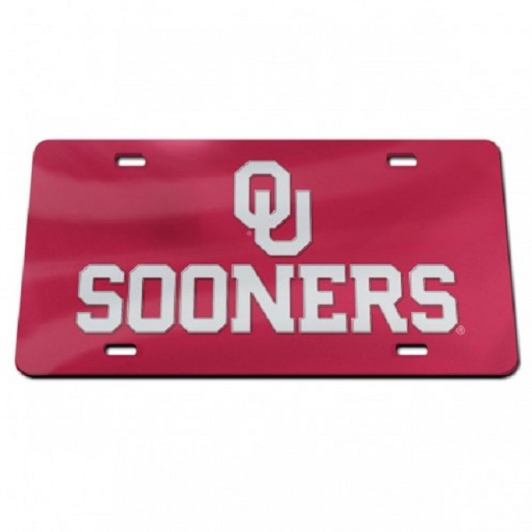 6 x 12 in. OU Sooners Script Red Laser License Plate