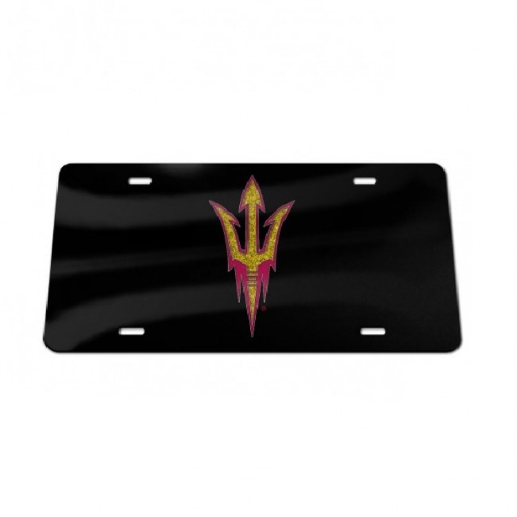 Arizona State Sun Devils Glitter License Plate - Black - 6 x 12 in. - Durable Acrylic