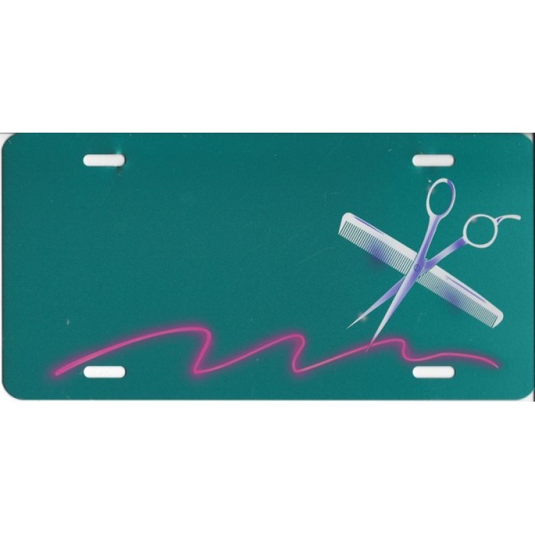 LPO1746 Scissors & Comb Offset Photo License Plate