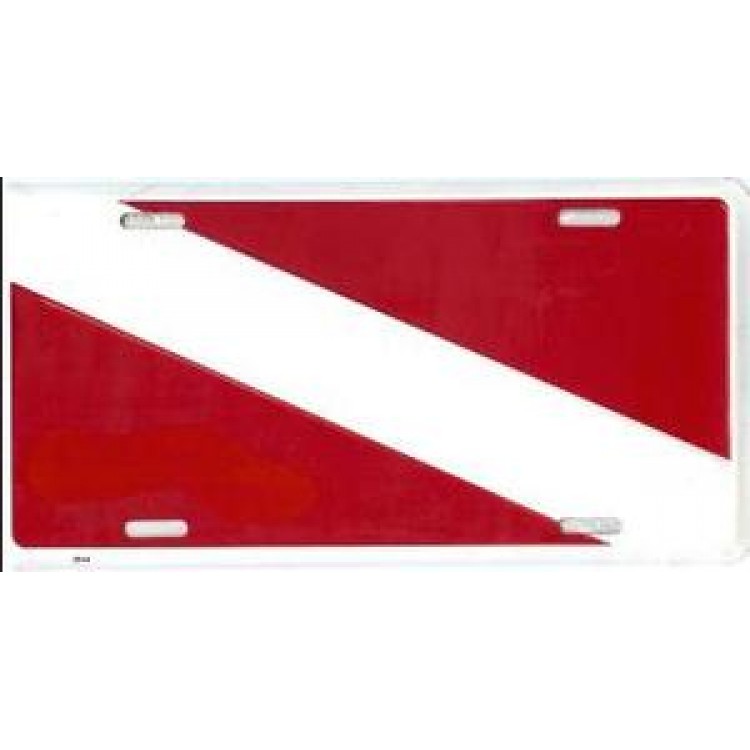 Dive Flag License Plate - Red/White - 6 x 12 in. - Durable Design