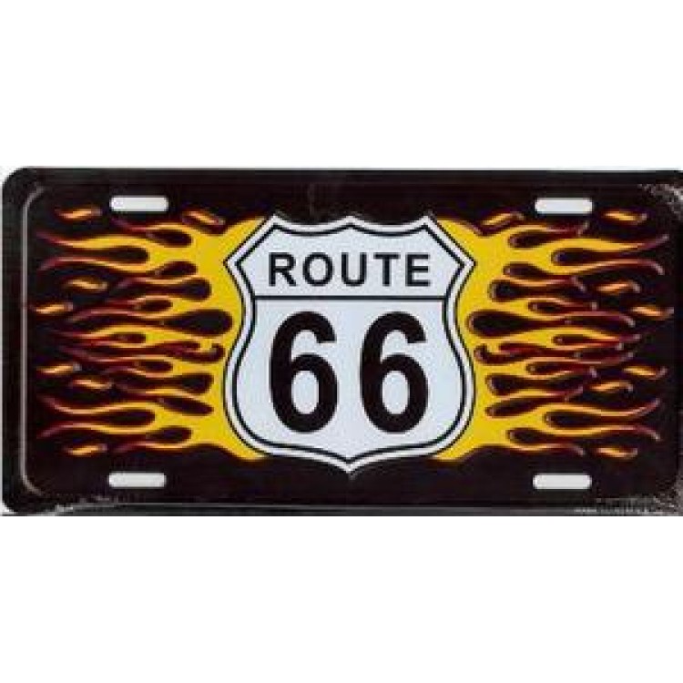 LP-1254 6 x 12 in. Route 66 with Flames License Plate