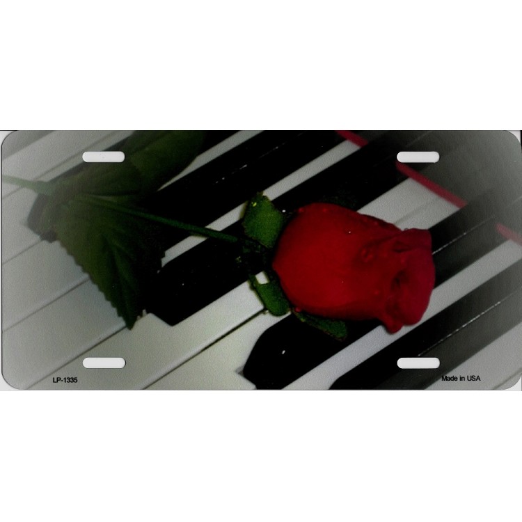 LP-1335 6 x 12 in. Red Rose on Piano Keys Metal License Plate