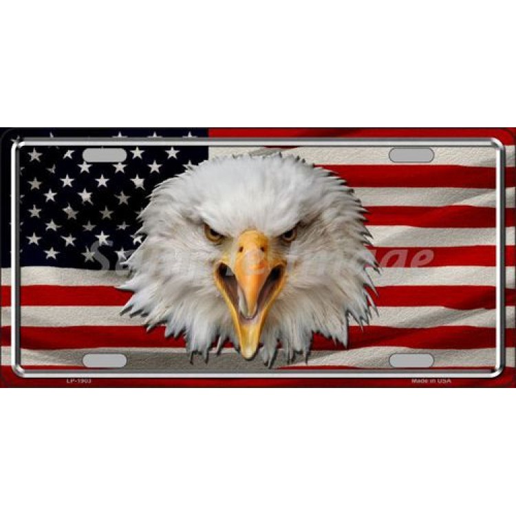 LP-1903 6 x 12 in. American Flag with Eagle Metal License Plate