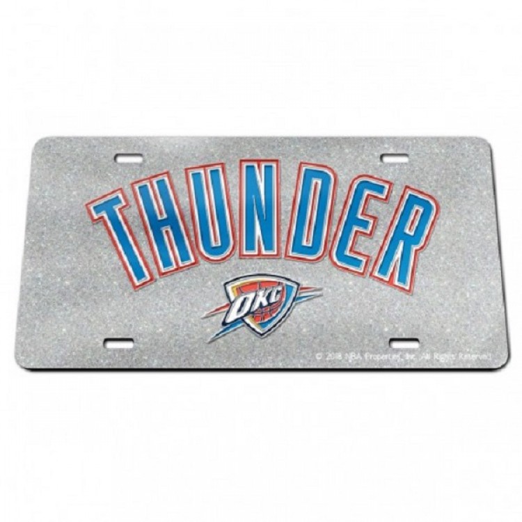 WCS73760 6 x 12 in. Oklahoma City Thunder Script Silver Glitter Laser License Plate