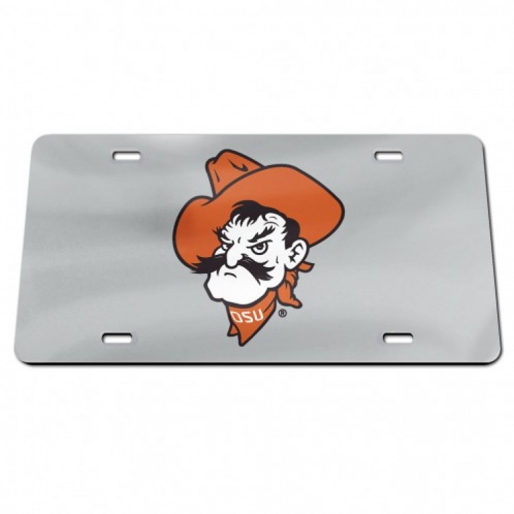 S76087 6 x 12 in. Oklahoma State Pistol Pete Silver Laser License Plate