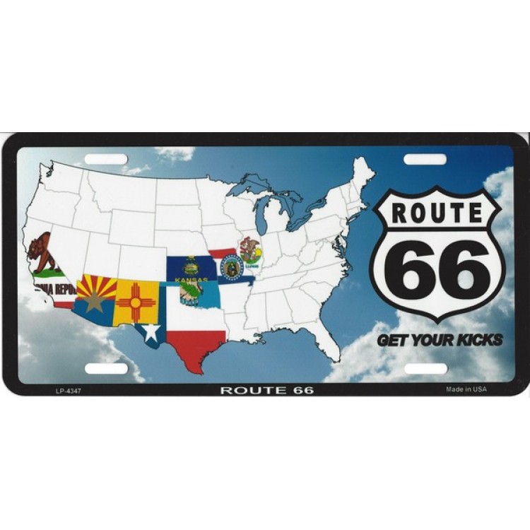 LP-4347 6 x 12 in. Route 66 with State Flags License Plate