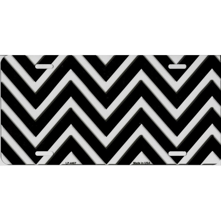 LP-4467 6 x 12 in. Black & White Chevron Metal License Plate
