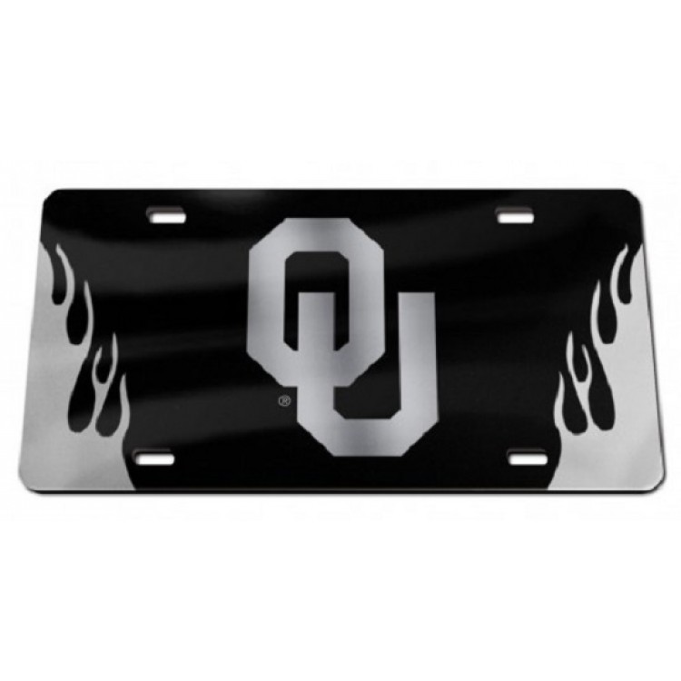 6 x 12 in. Oklahoma Sooners Black Crystal Mirror Laser License Plate