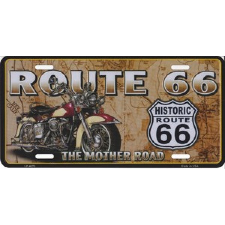 LP-4670 6 x 12 in. Route 66 with Motorcycle License Plate