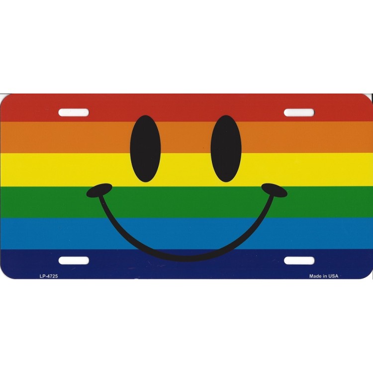 6 x 12 in. Smiley Face on Rainbow Flag Metal License Plate