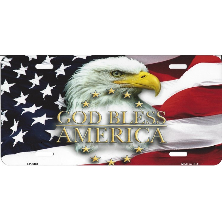LP-5348 6 x 12 in. God Bless America Eagle with Flag Metal License Plate