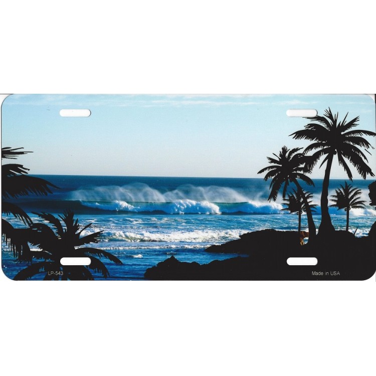 LP-543 6 x 12 in. Beach Palm Scene Metal License Plate