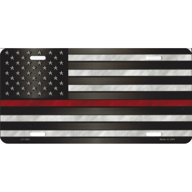 LP-7901 6 x 12 in. Firefighter Thin Red Line on U.S. Flag License Plate