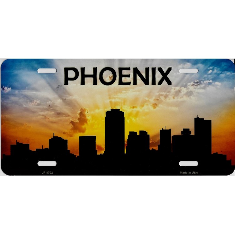 LP-8702 6 x 12 in. Phoenix Skyline Silhouette Metal License Plate