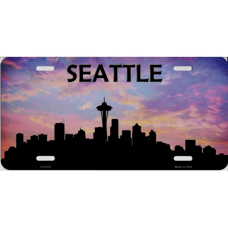 LP-8721 6 x 12 in. Seattle Skyline Silhouette Metal License Plate