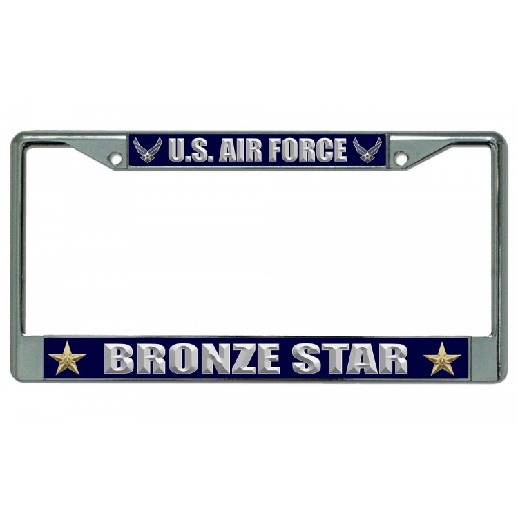 LPO4419 6 x 12 in. U.S. Air Force Bronze Star Chrome License Plate Frame
