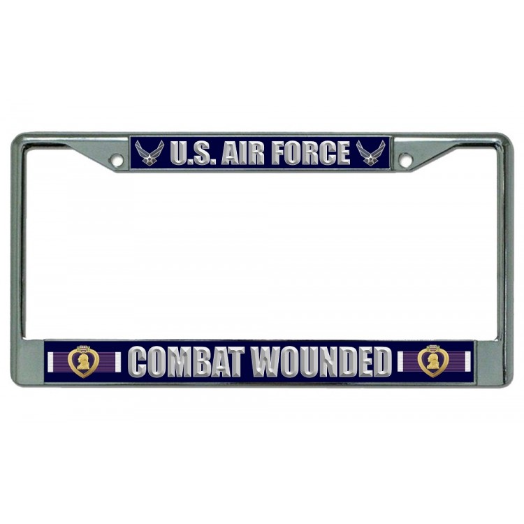 LPO4423 6 x 12 in. U.S. Air Force Combat Wounded Chrome License Plate Frame
