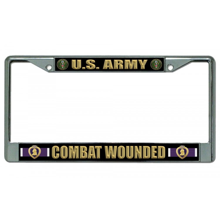 LPO4425 6 x 12 in. U.S. Army Combat Wounded Chrome License Plate Frame